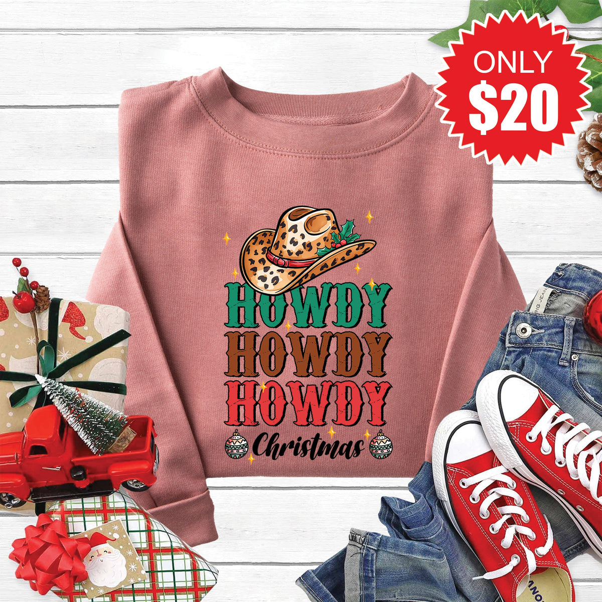 Howdy Christmas Sweatshirt - Heather Mauve - 20 product image 1