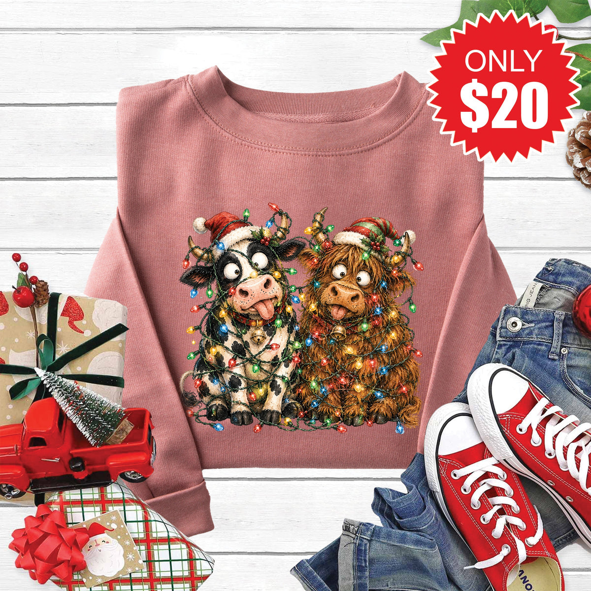 Christmas Cows Sweatshirt - Heather Mauve - 20 product image 1