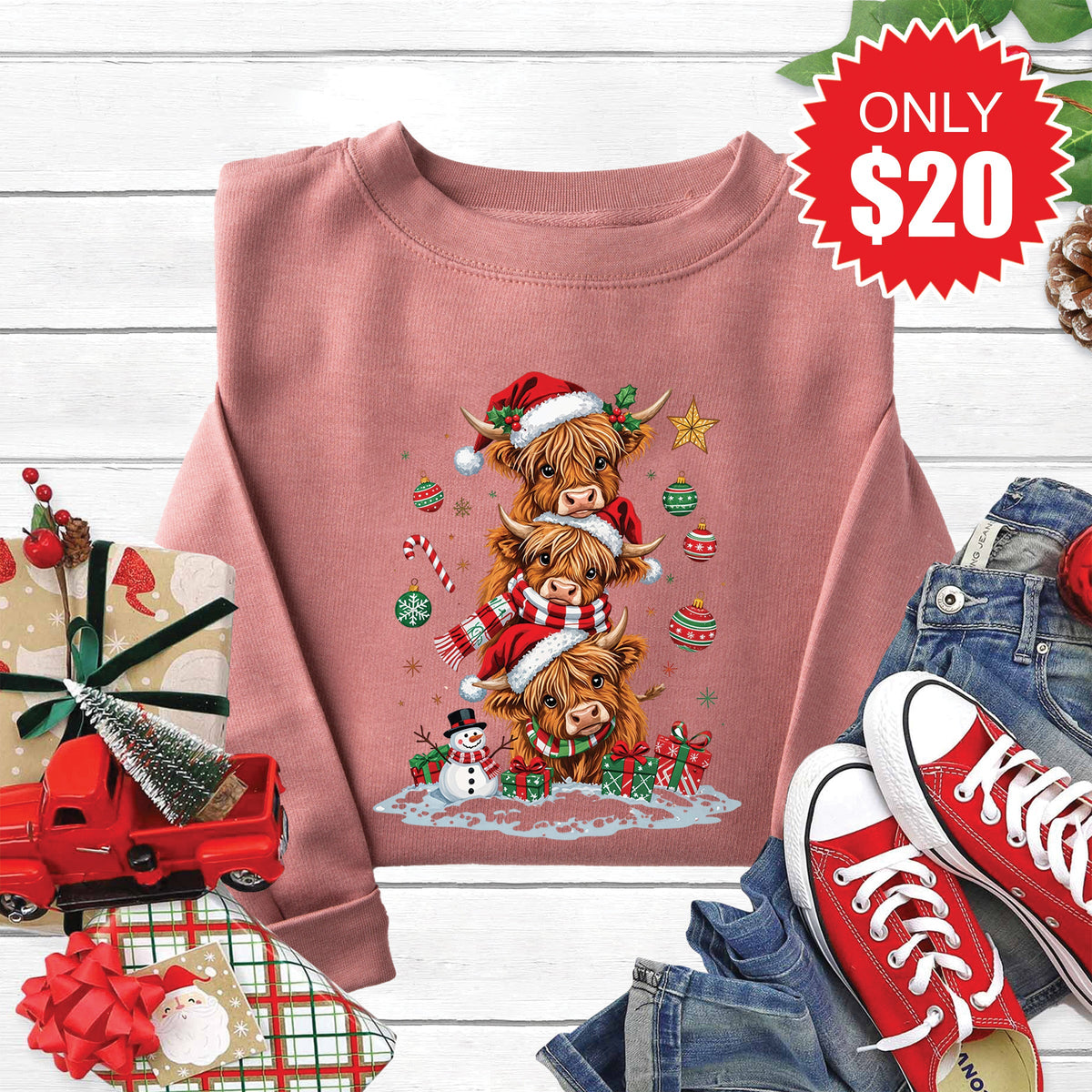 Christmas Cows Sweatshirt - Heather Mauve - 20 product image 1