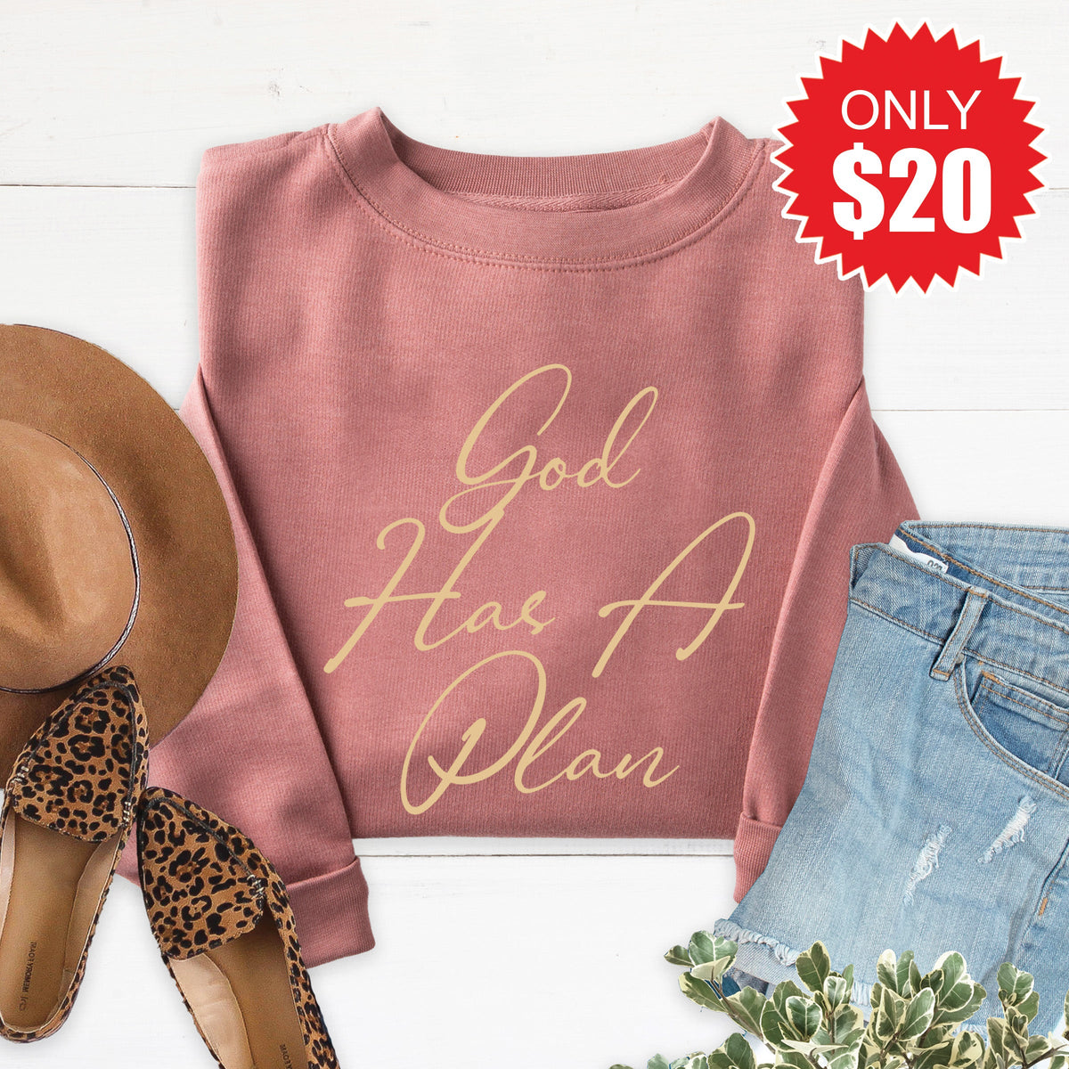 God Has A Plan Sweatshirt - Heather Mauve - 20 product image 1