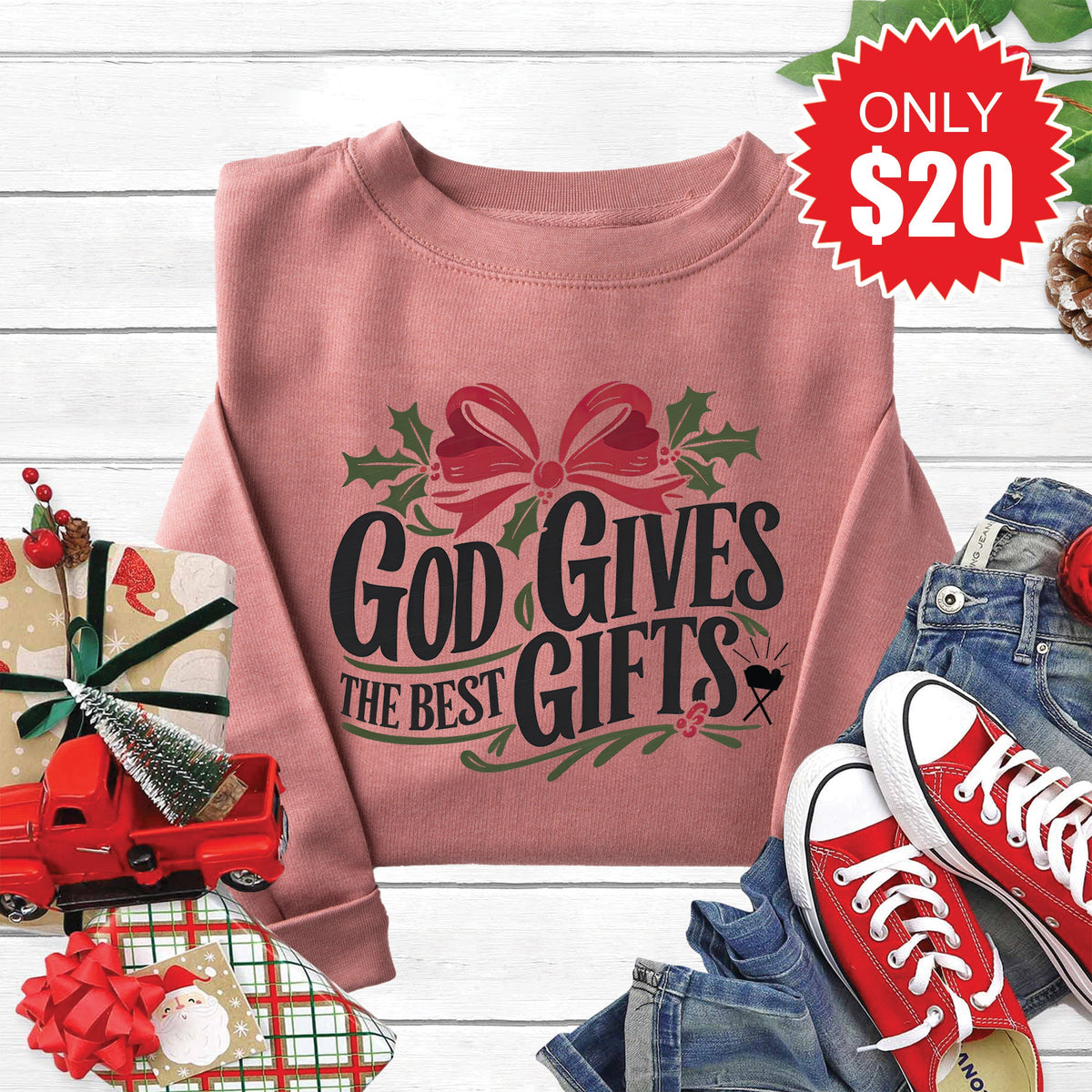 God Gives The Best Gifts Sweatshirt - Heather Mauve - 20 product image 1
