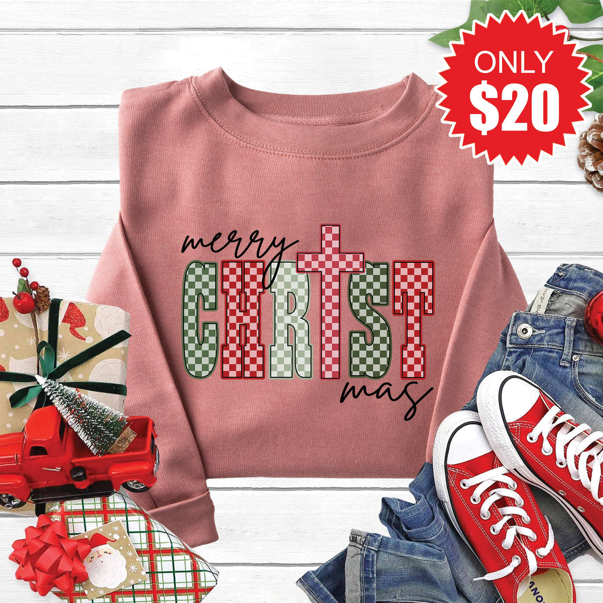 Merry Christmas Sweatshirt - Heather Mauve - 20 product image 1