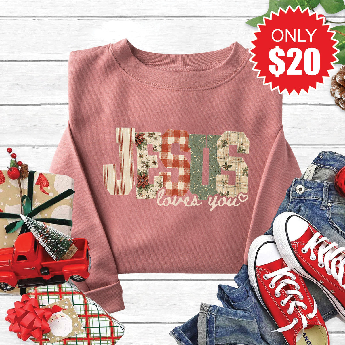 Jesus Loves You Sweatshirt - Heather Mauve - 20 product image 1