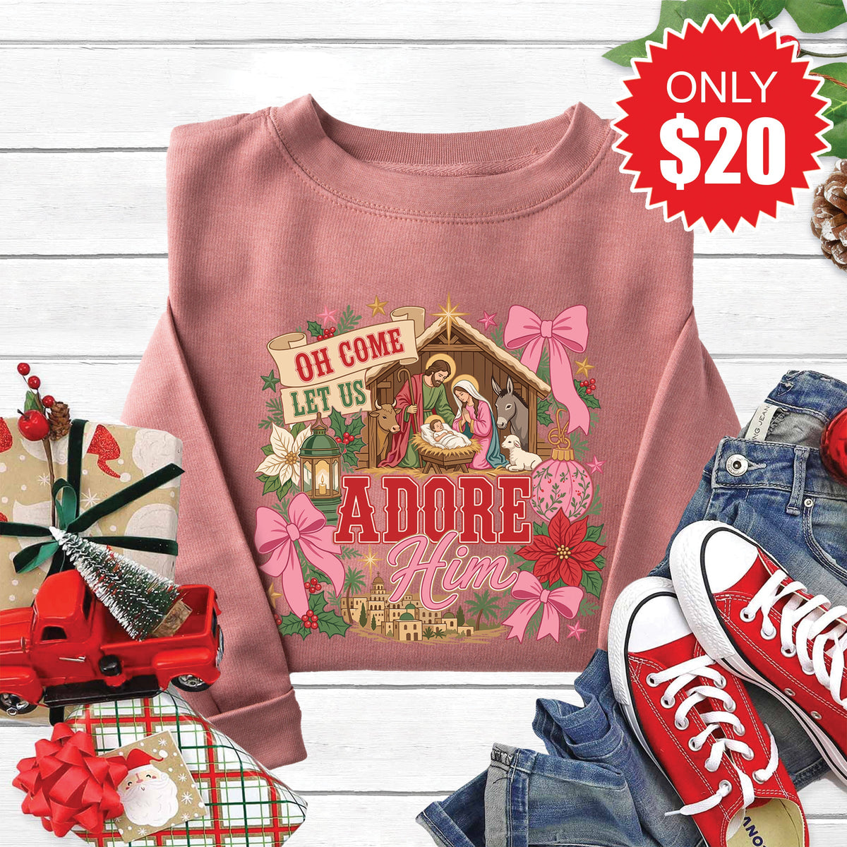 Oh Come Let Us Adore Him Sweatshirt - Heather Mauve - 20 product image 1