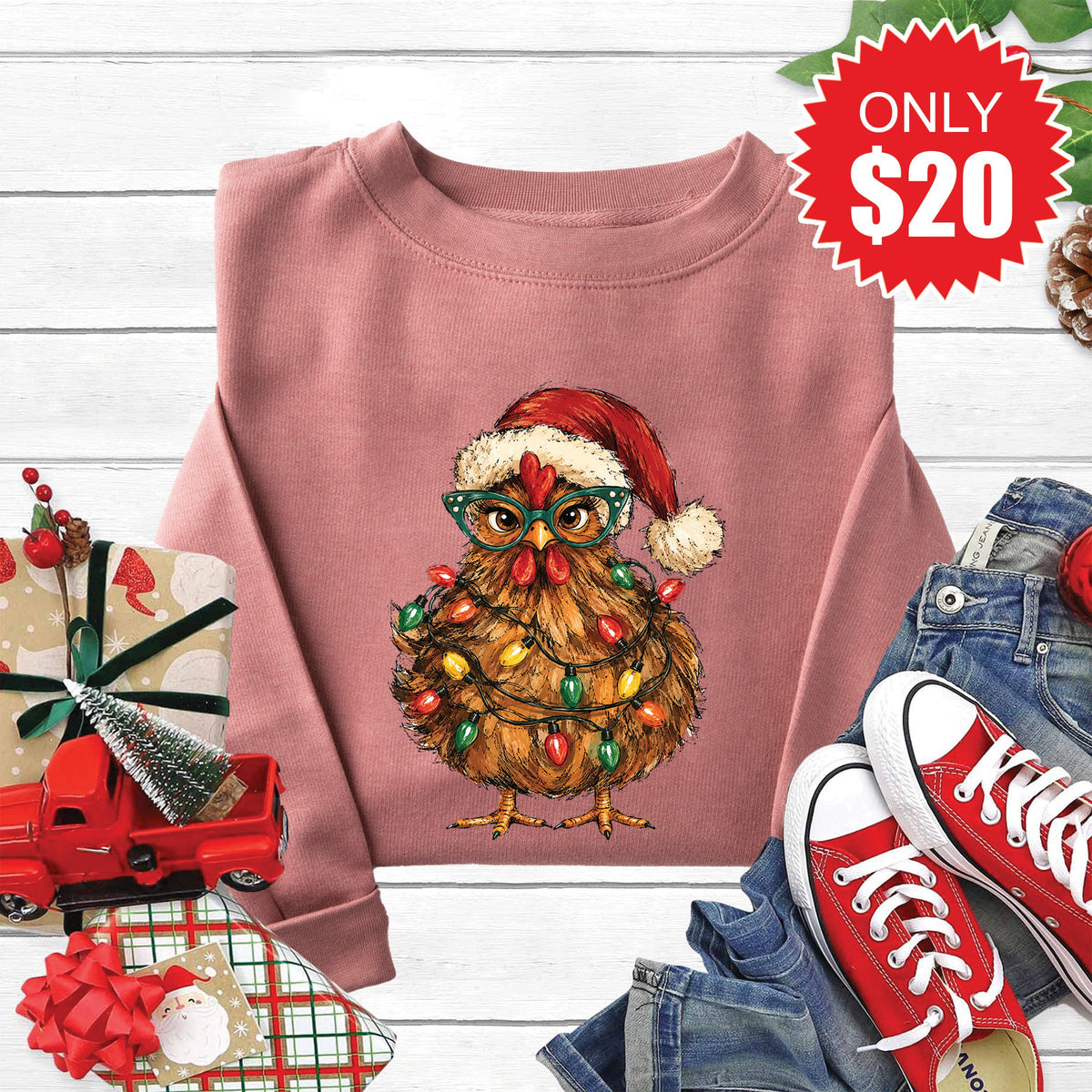 Christmas Chicken Sweatshirt - Heather Mauve - 20 product image 1