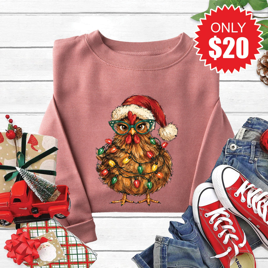 Christmas Chicken Sweatshirt - Heather Mauve - 20 product image 1