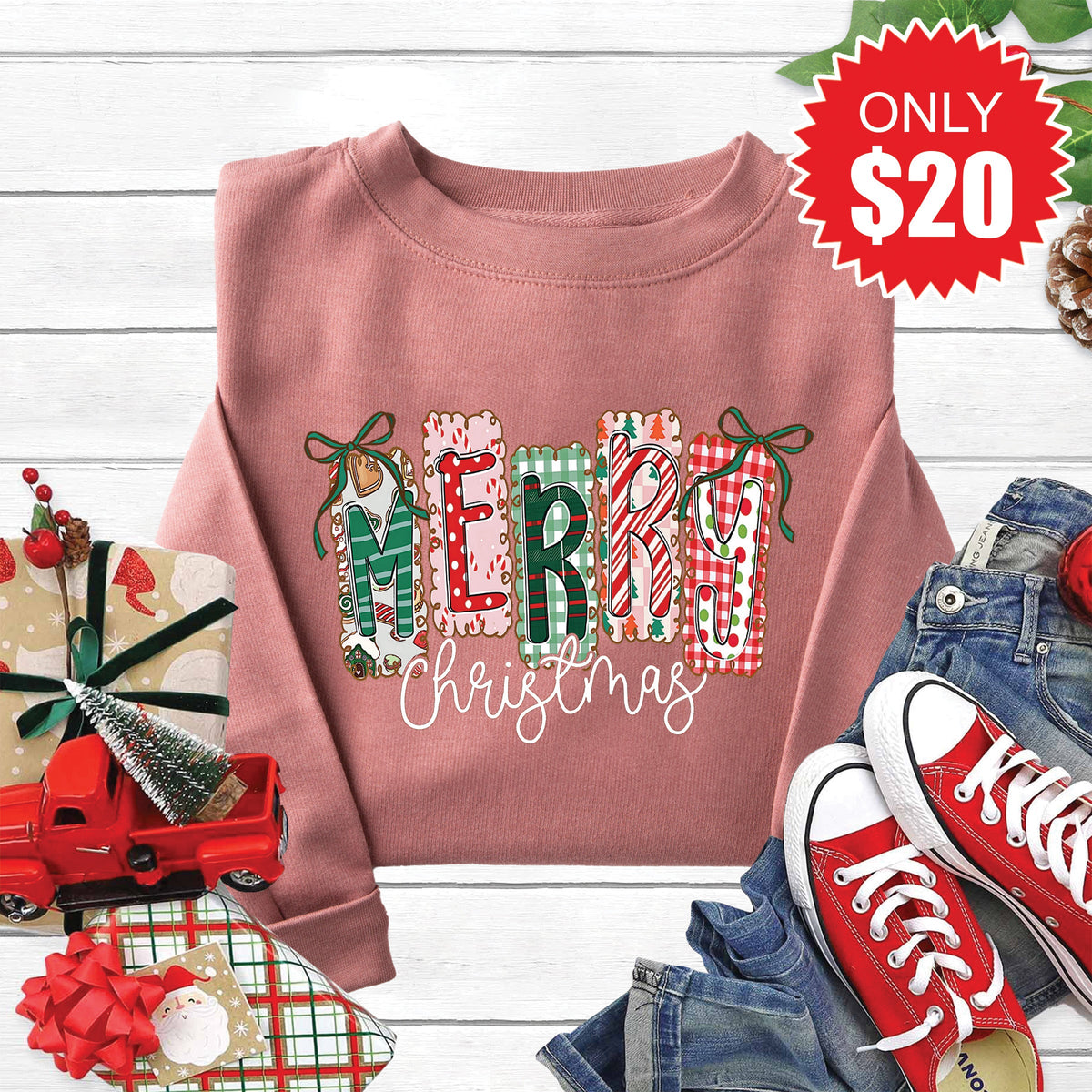 Merry Christmas Sweatshirt - Heather Mauve - 20 product image 1