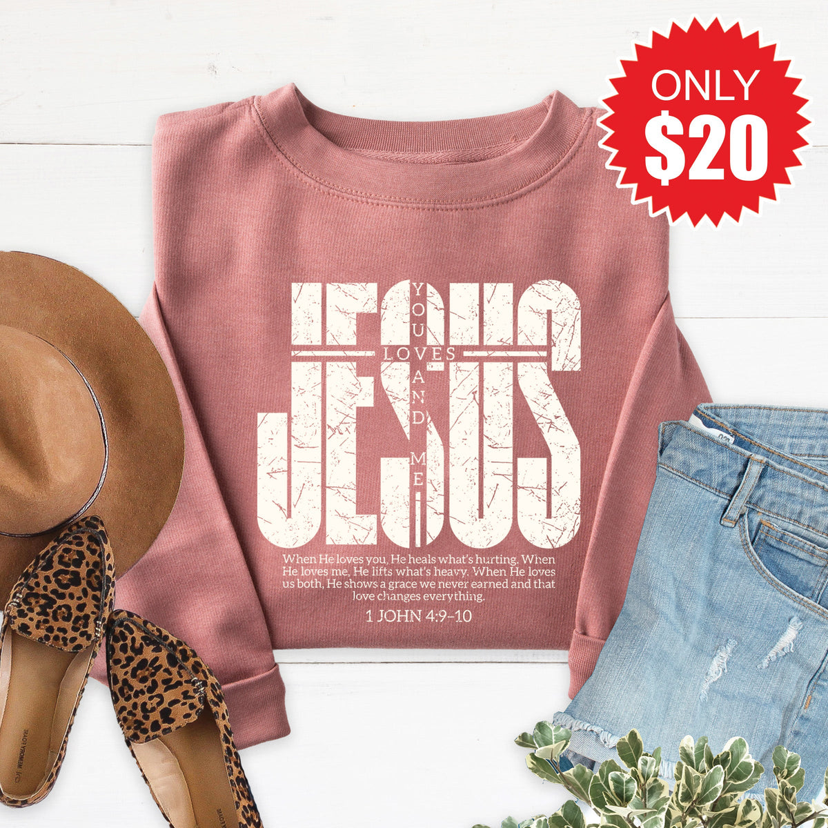 Jesus Loves You and Me Sweatshirt - Heather Mauve - 20 product image 1