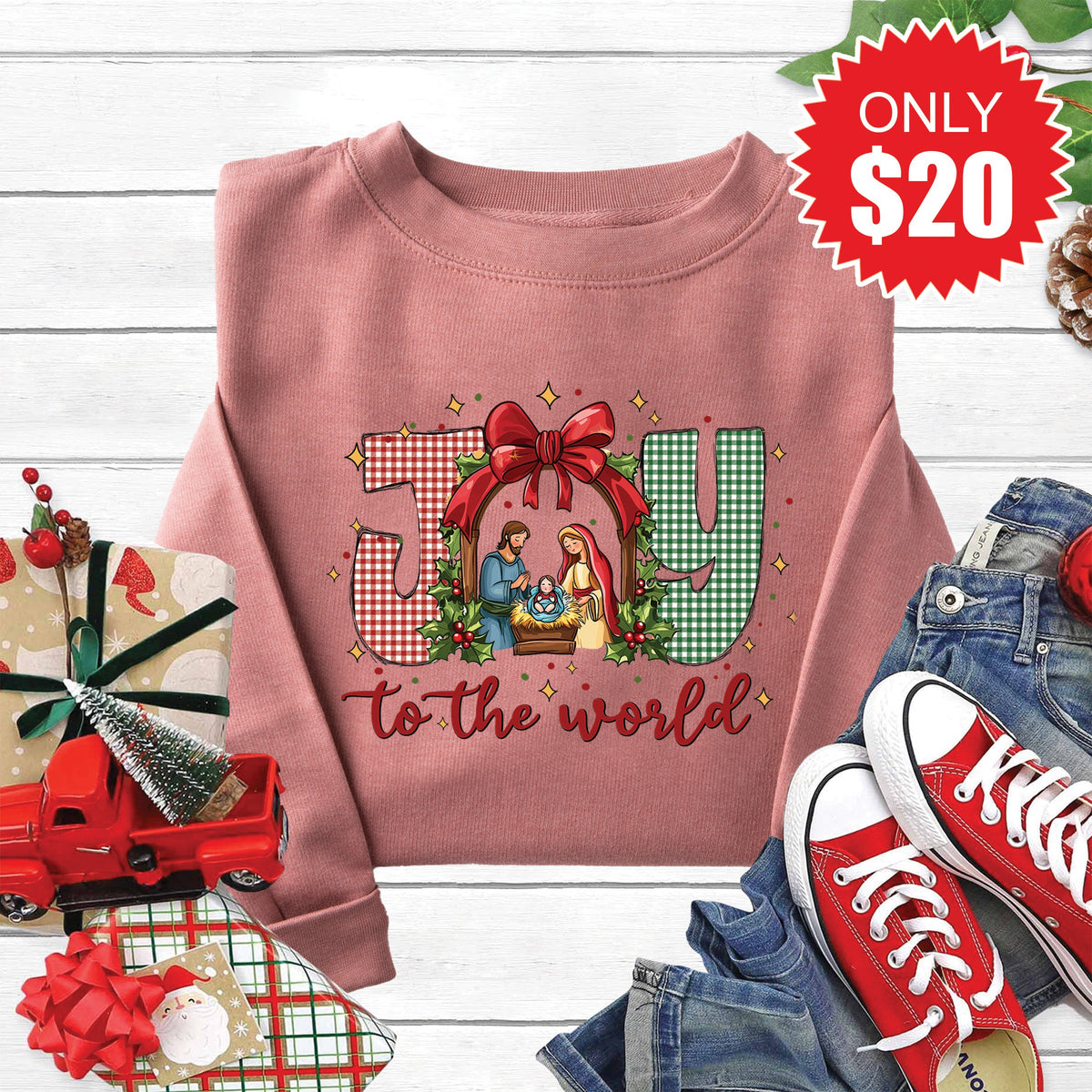 Joy To The World Sweatshirt - Heather Mauve - 20 product image 1