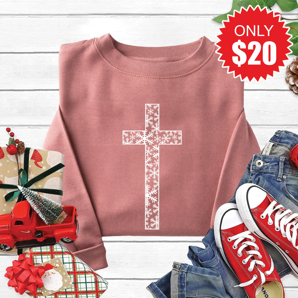 Christmas Cross Sweatshirt - Heather Mauve - 20 product image 1