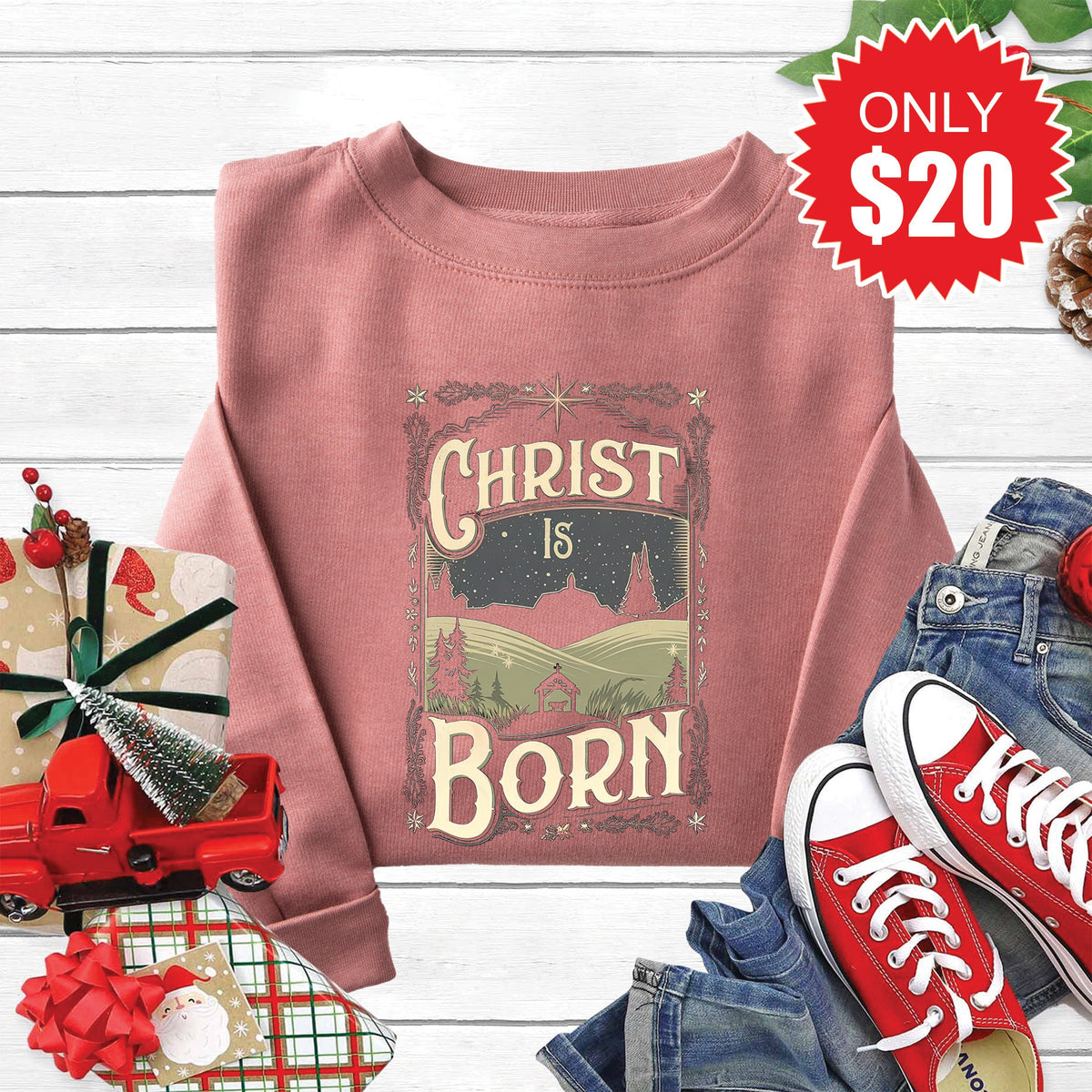 Christ Is Born Sweatshirt - Heather Mauve - 20 product image 1