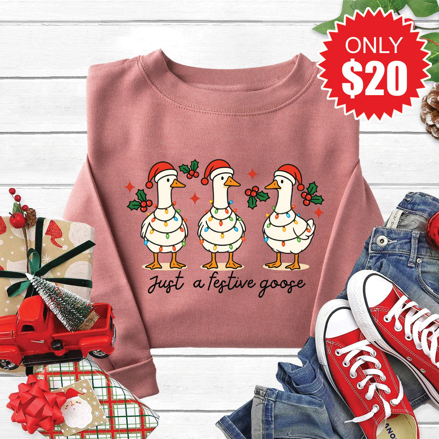 Festive Goose Sweatshirt - Heather Mauve - 20 product image 1