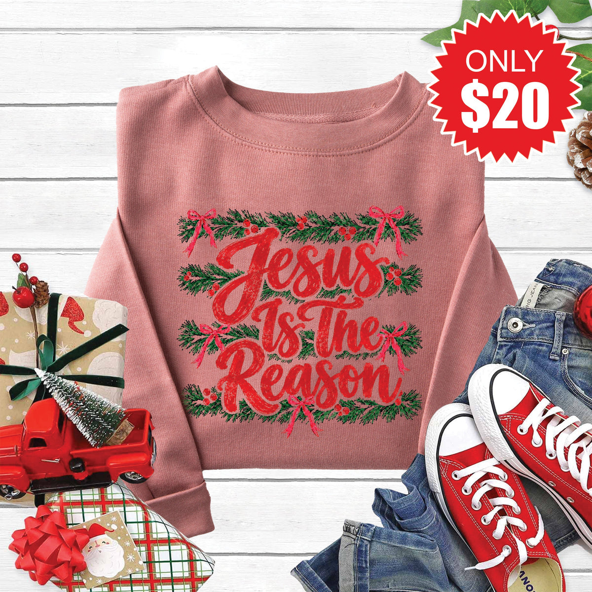 Jesus Is The Reason Sweatshirt - Heather Mauve - 20 product image 1
