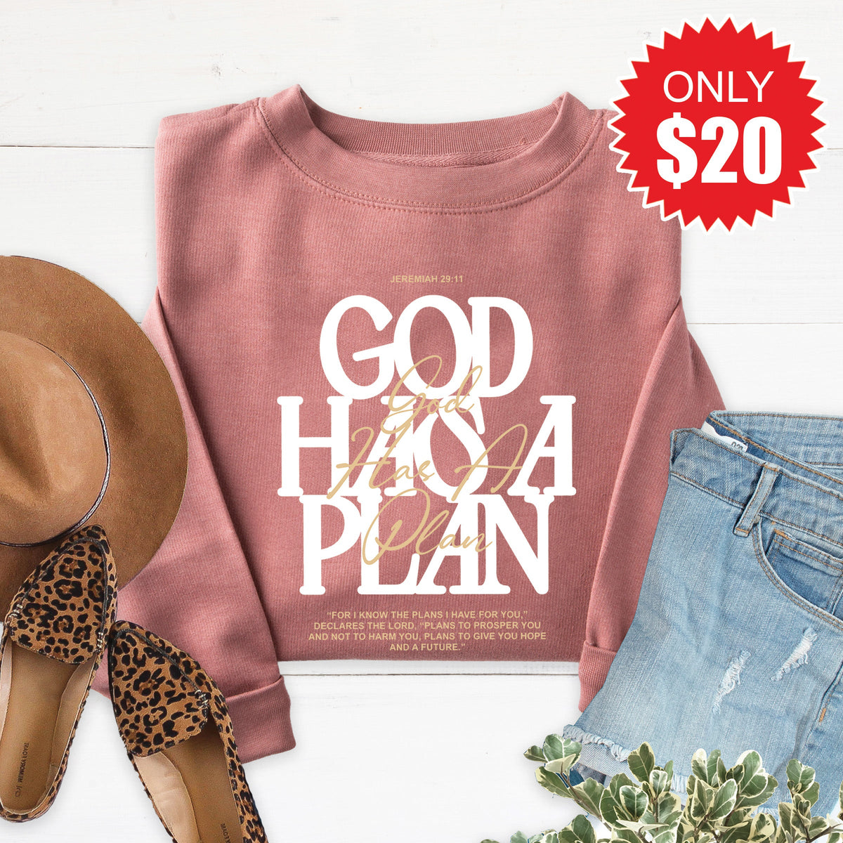 God Has A Plan Sweatshirt - Heather Mauve - 20 product image 1