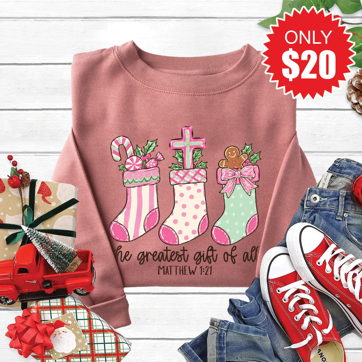 Greatest Gift Stockings Sweatshirt - Heather Mauve - 20 product image 1