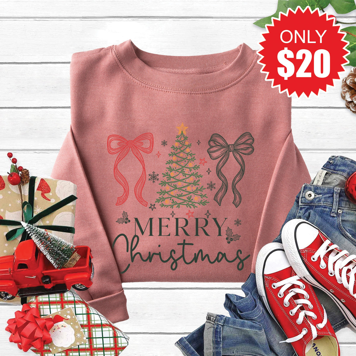 Merry Christmas Sweatshirt - Heather Mauve - 20 product image 1