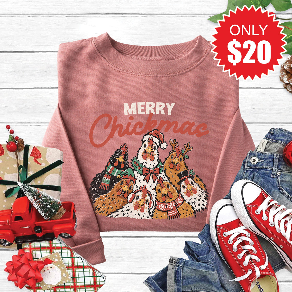 Merry Chickmas Sweatshirt - Heather Mauve - 20 product image 1