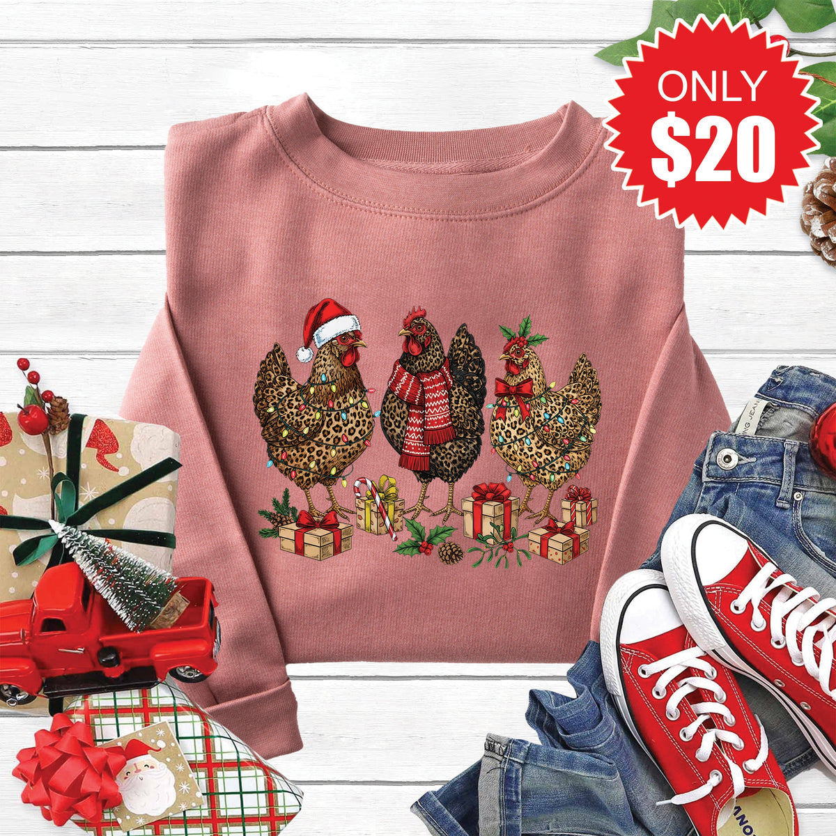 Christmas Chickens Sweatshirt - Heather Mauve - 20 product image 1
