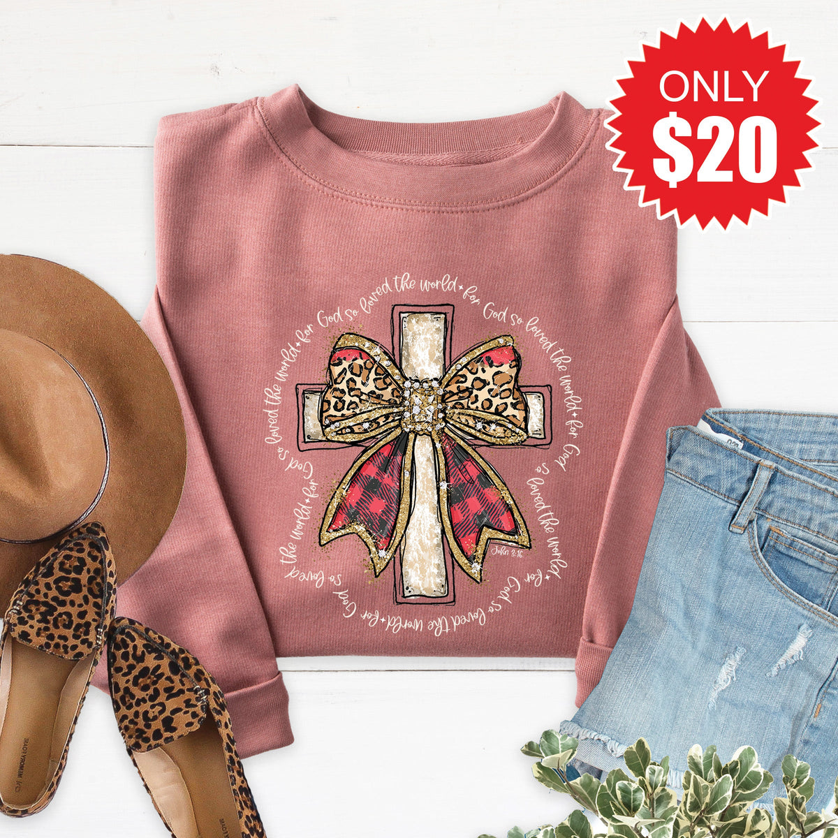 John 3:16 Cross Sweatshirt - Heather Mauve - 20 product image 1