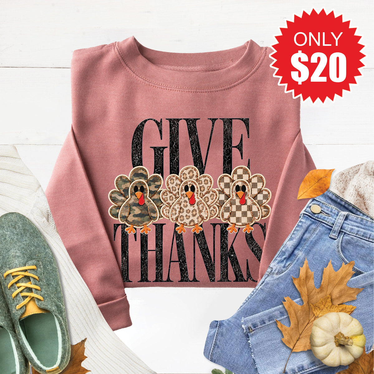 Give Thanks Sweatshirt - Heather Mauve - 20 product image 1