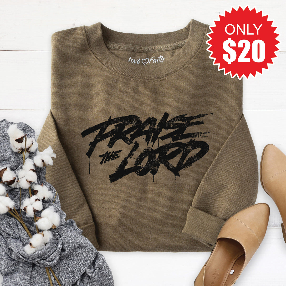 Praise The Lord Sweatshirt - Heather Olive - 20 product image 1