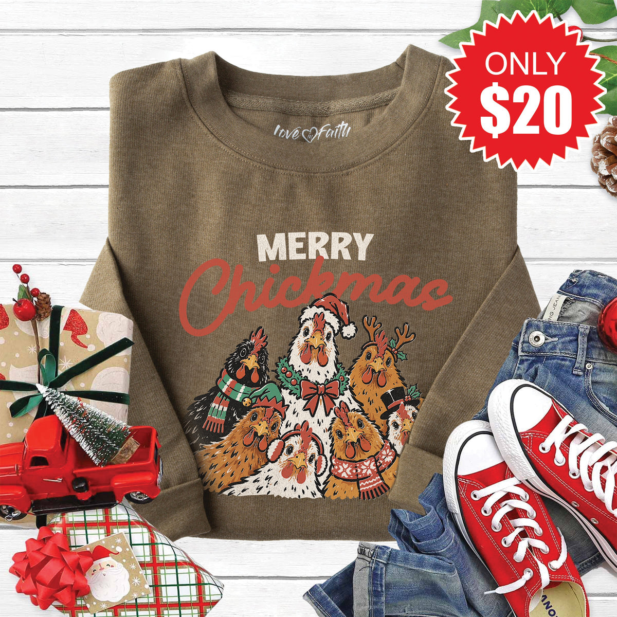 Merry Chickmas Sweatshirt - Heather Olive - 20 product image 1