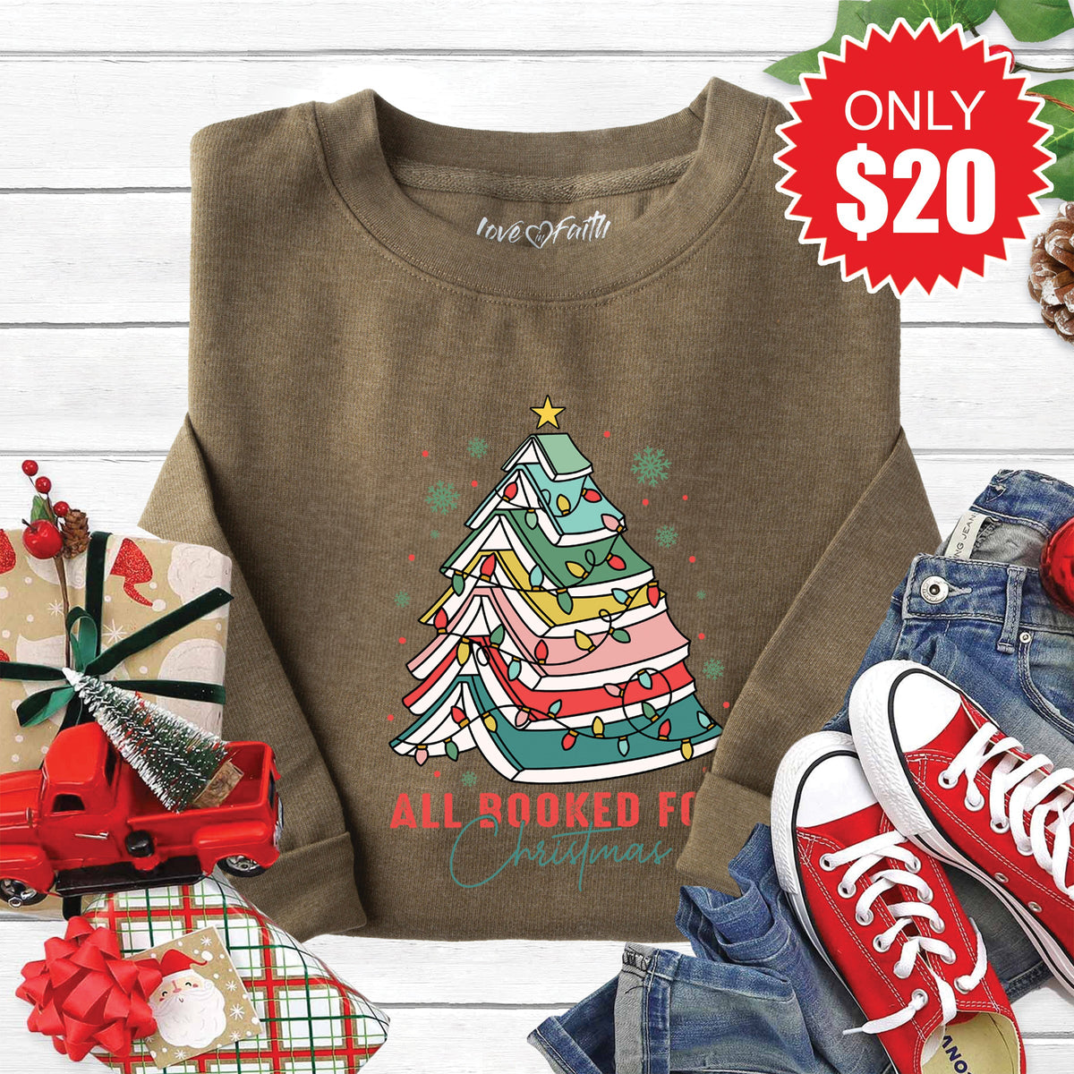 All Booked for Christmas Sweatshirt - Heather Olive - 20 product image 1