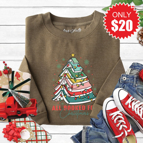 All Booked for Christmas Sweatshirt - Heather Olive - 20 product image 1