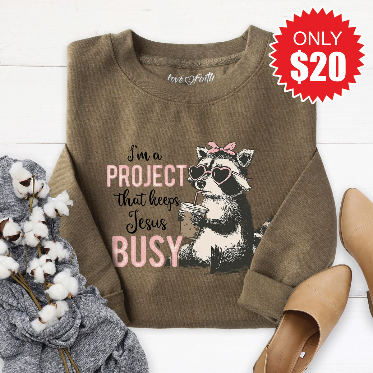 Keeps Jesus Busy Sweatshirt - Heather Olive - 20 product image 1