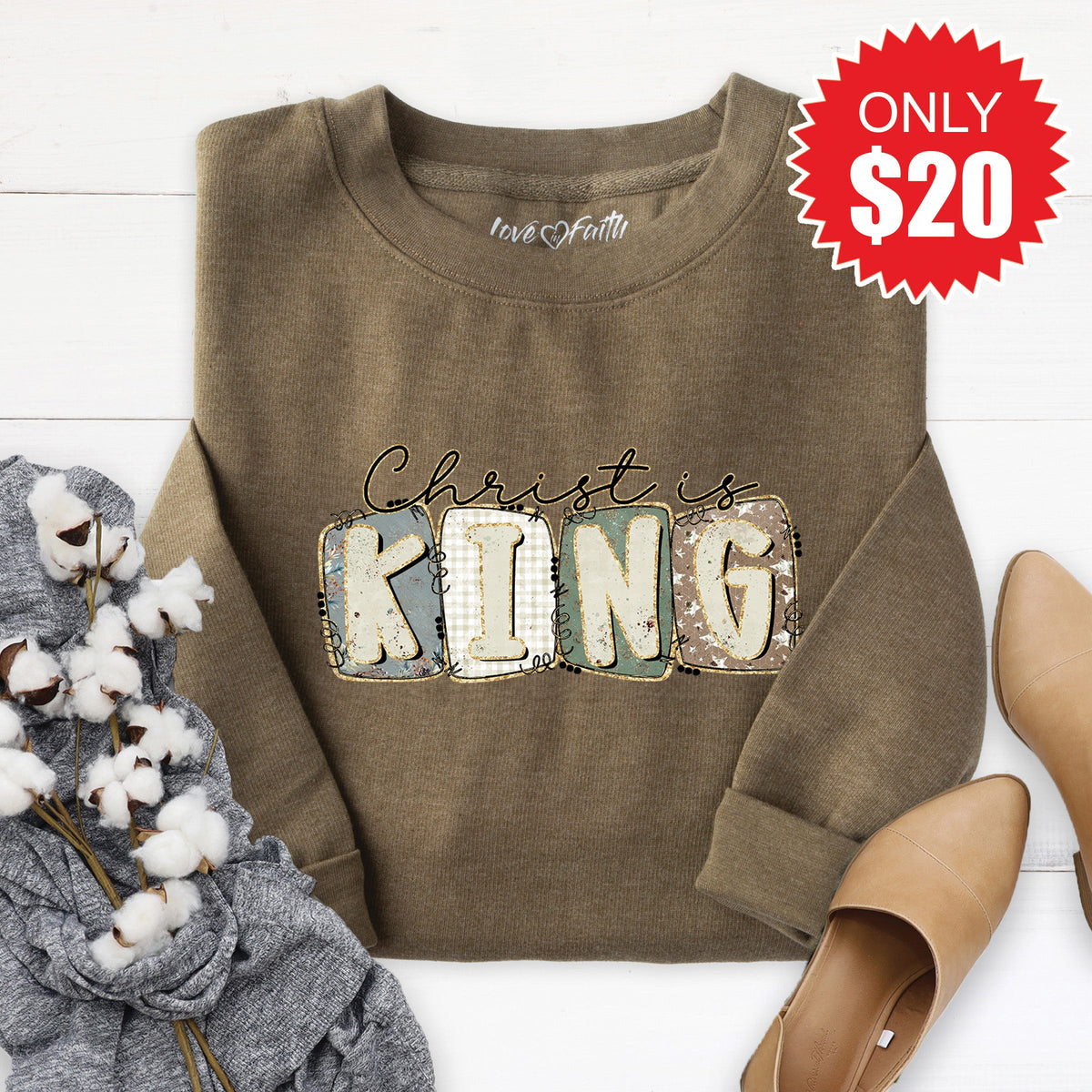 Christ Is King Sweatshirt - Heather Olive - 20 product image 1