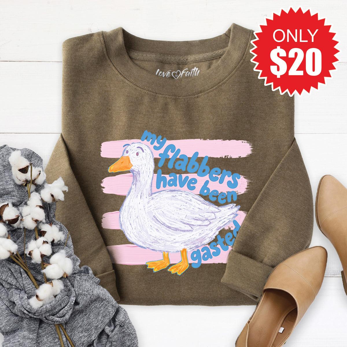 Flabbers Have Been Gasted Sweatshirt - Heather Olive - 20 product image 1