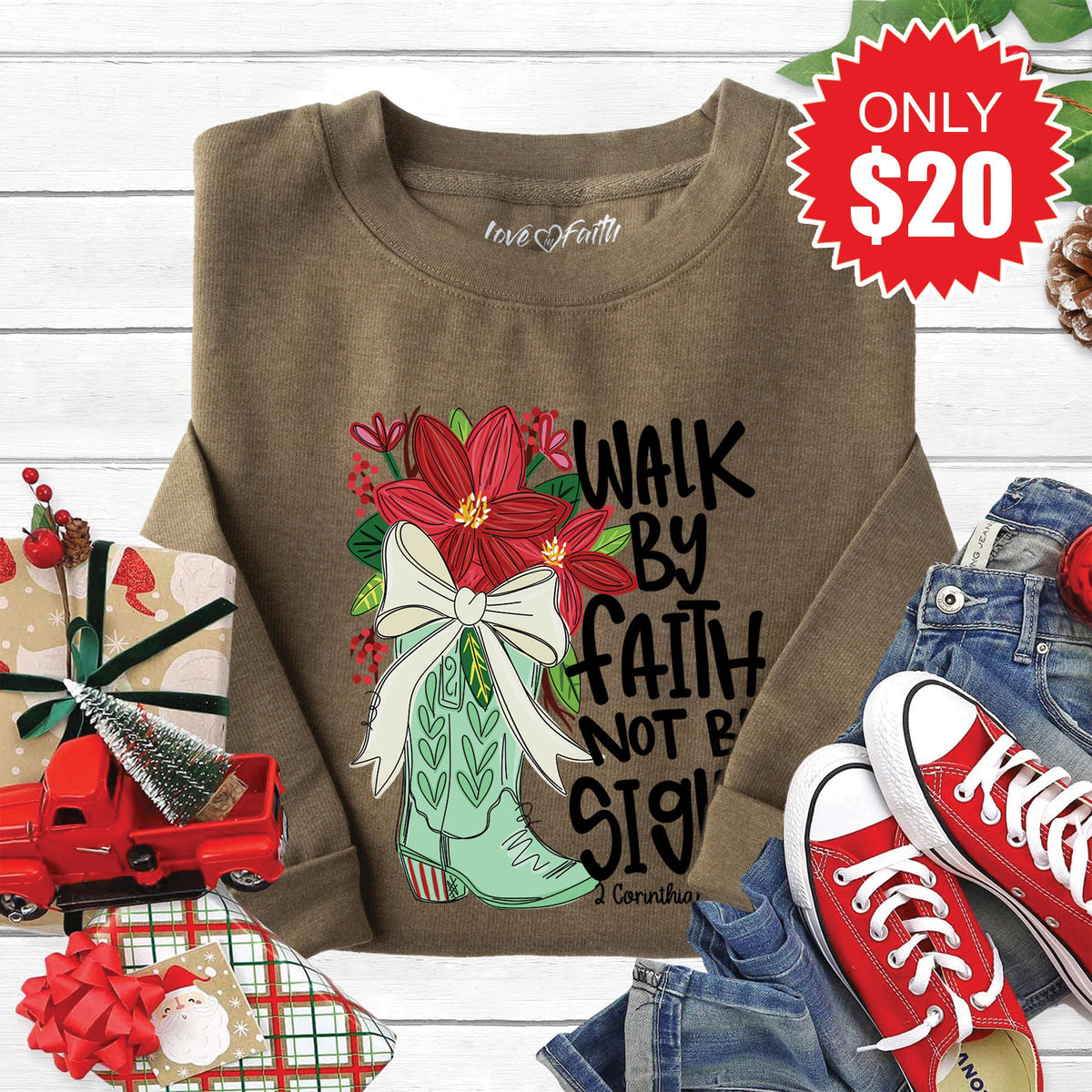 Walk By Faith Sweatshirt - Heather Olive - 20 product image 1