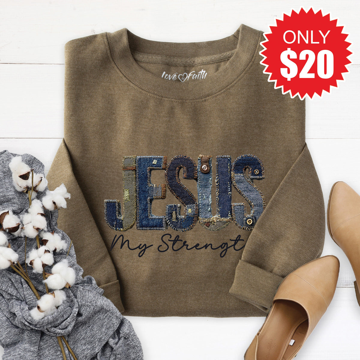 Jesus Is My Strength Sweatshirt - Heather Olive - 20 product image 1