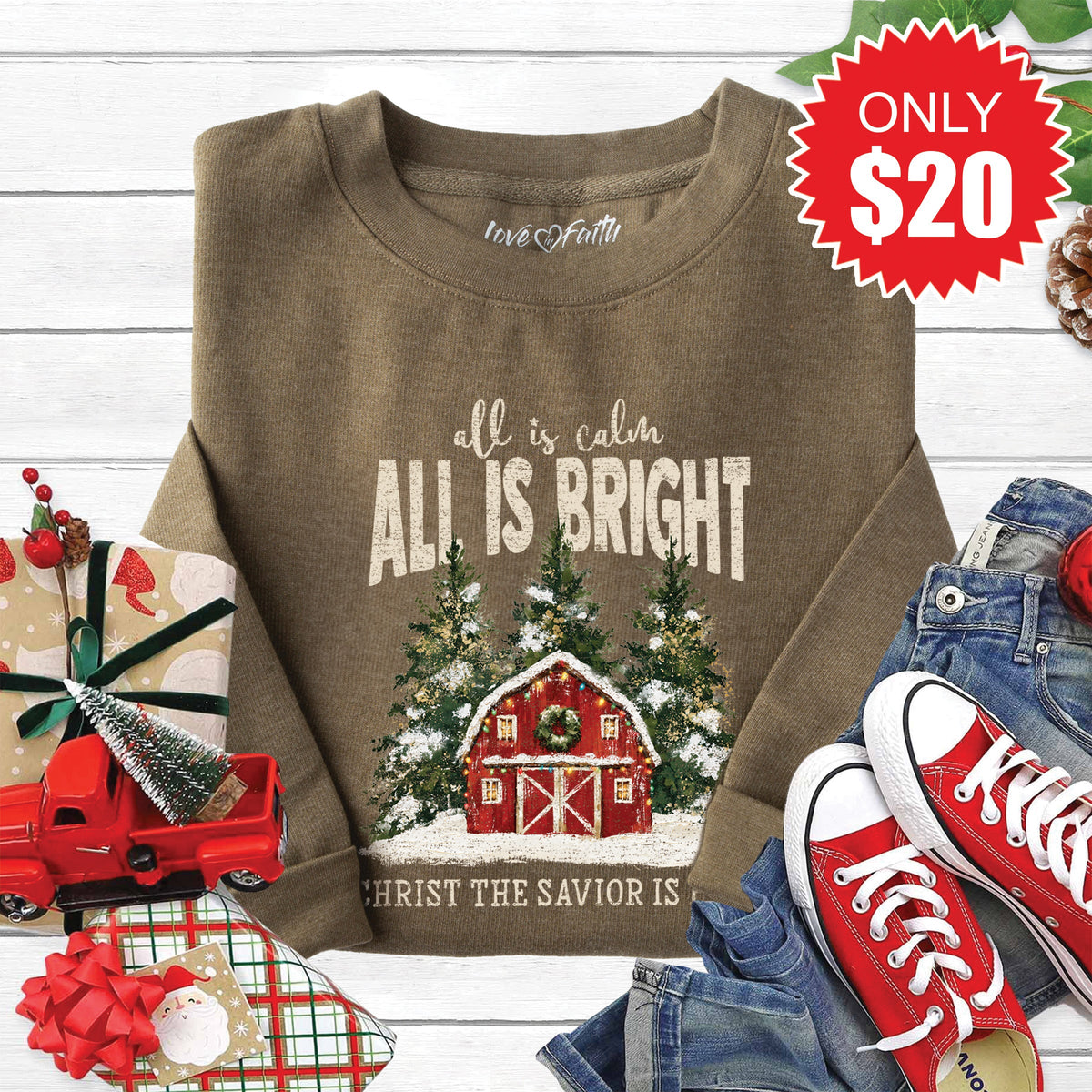 All is Calm Barn Sweatshirt - Heather Olive - 20 product image 1