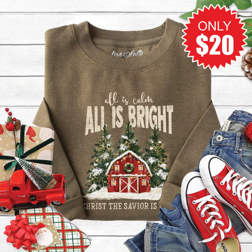 All is Calm Barn Sweatshirt - Heather Olive - 20 product image 1