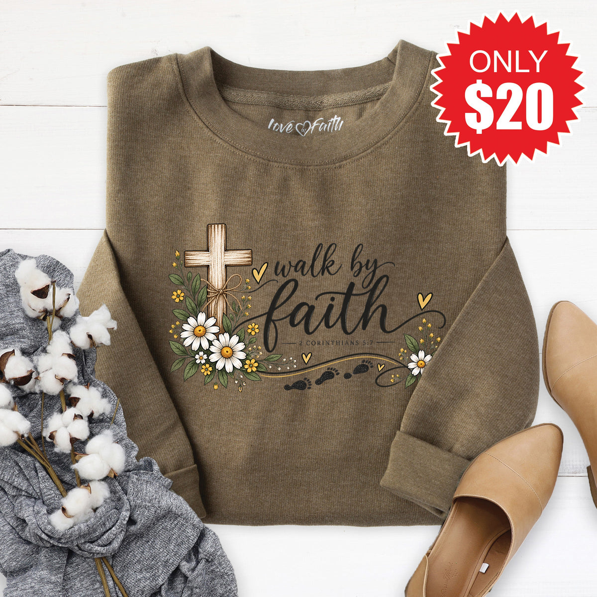 Walk By Faith Sweatshirt - Heather Olive - 20 product image 1