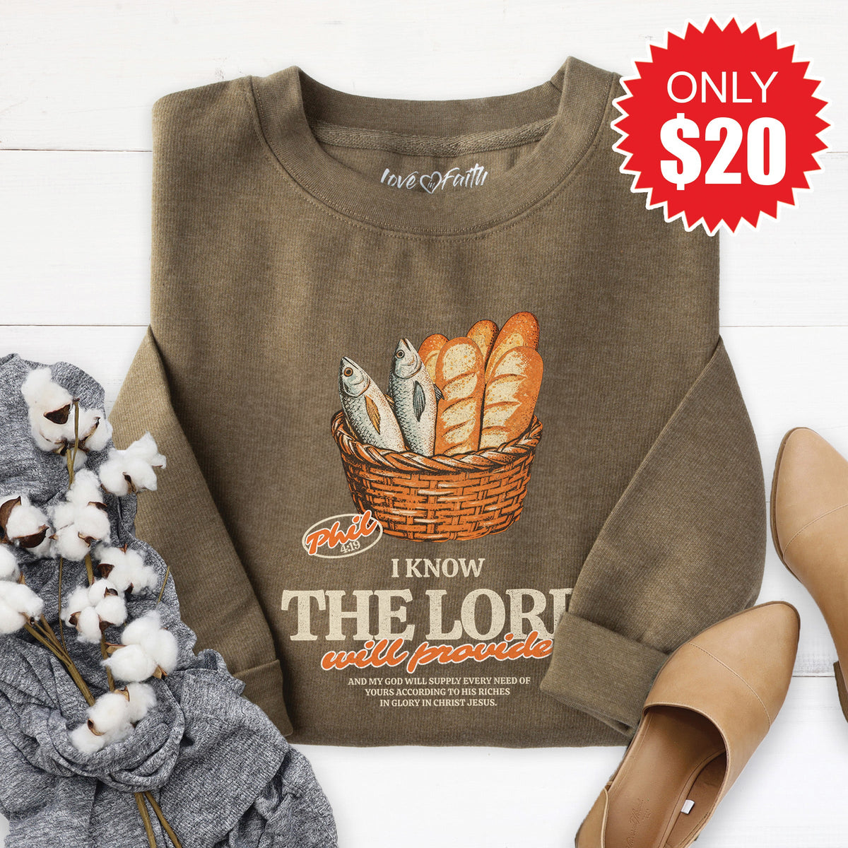 The Lord Will Provide Sweatshirt - Heather Olive - 20 product image 1