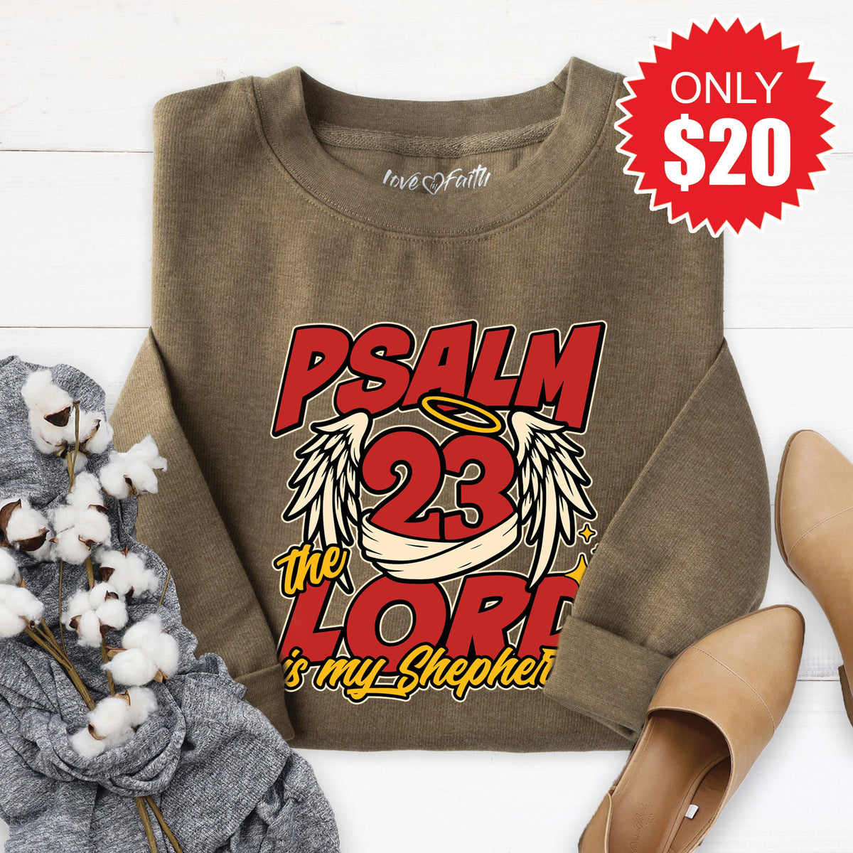 Psalm 23 Sweatshirt - Heather Olive - 20 product image 1