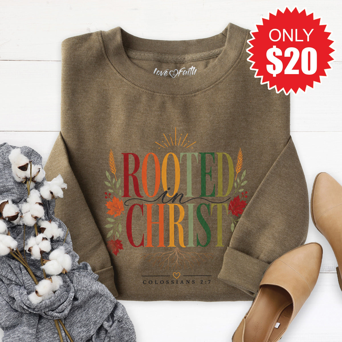 Rooted In Christ Sweatshirt - Heather Olive - 20 product image 1