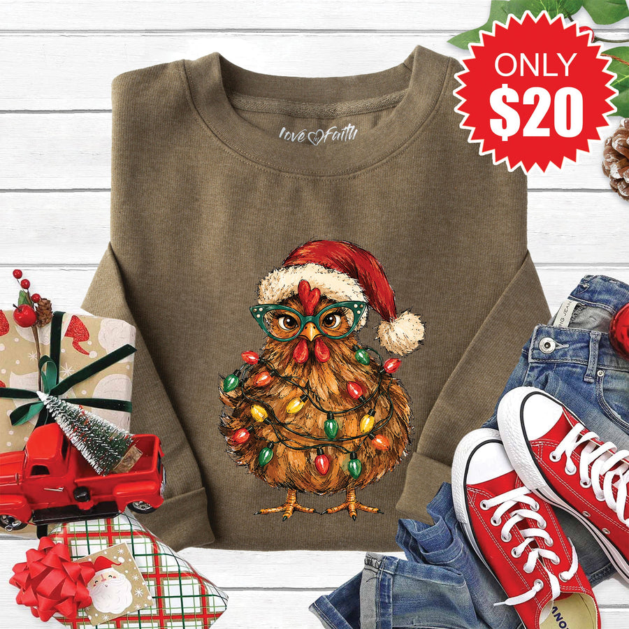 Christmas Chicken Sweatshirt - Heather Olive - 20 product image 1
