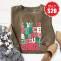 Joy Love Peace Stacked Sweatshirt - Heather Olive - 20 product image 1