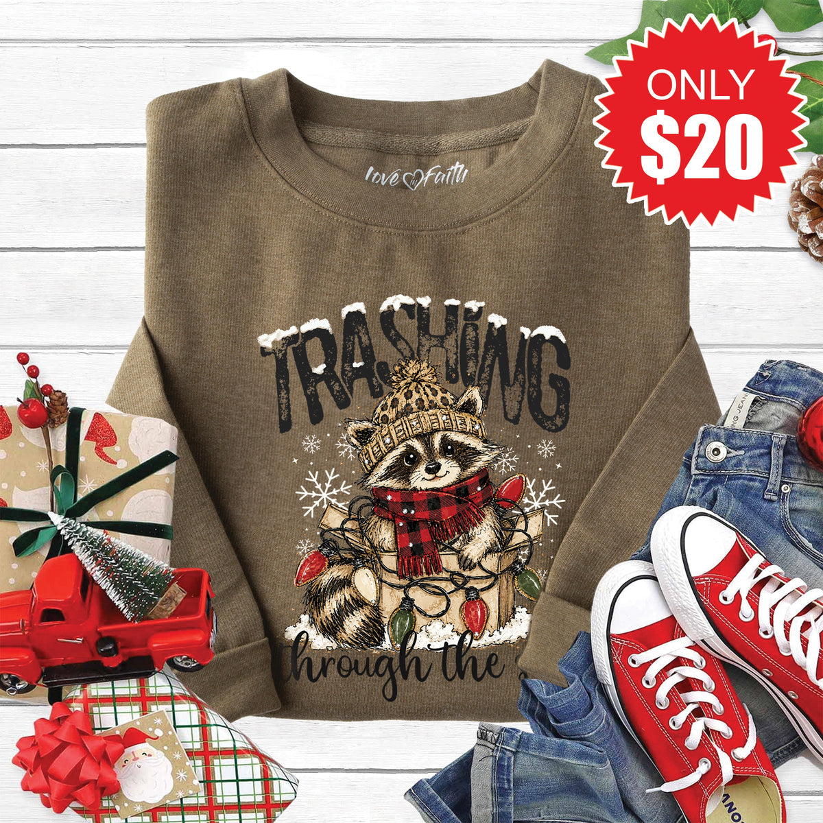 Trashing Through the Snow Sweatshirt - Heather Olive - 20 product image 1
