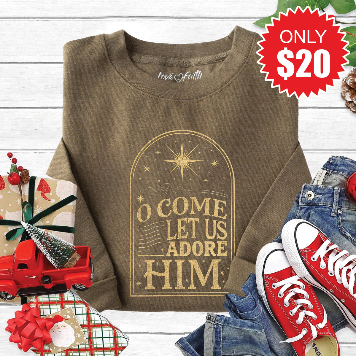 Let Us Adore Him Sweatshirt - Heather Olive - 20 product image 1