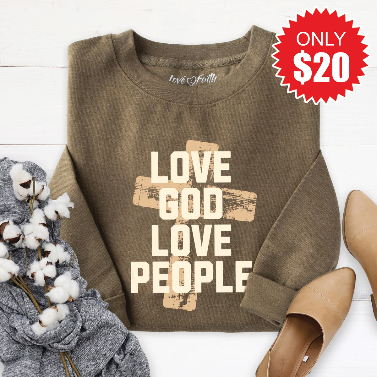 Love God Sweatshirt - Heather Olive - 20 product image 1