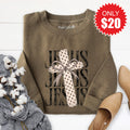 Jesus Cross Sweatshirt - Heather Olive - 20 product image 1