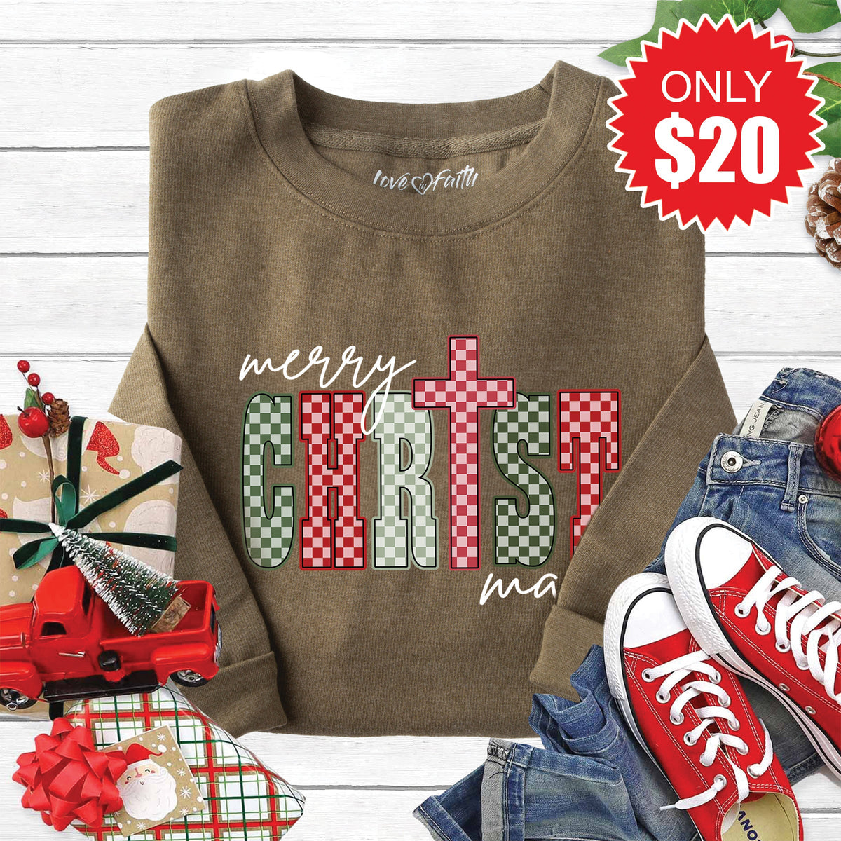 Merry Christmas Sweatshirt - Heather Olive - 20 product image 1