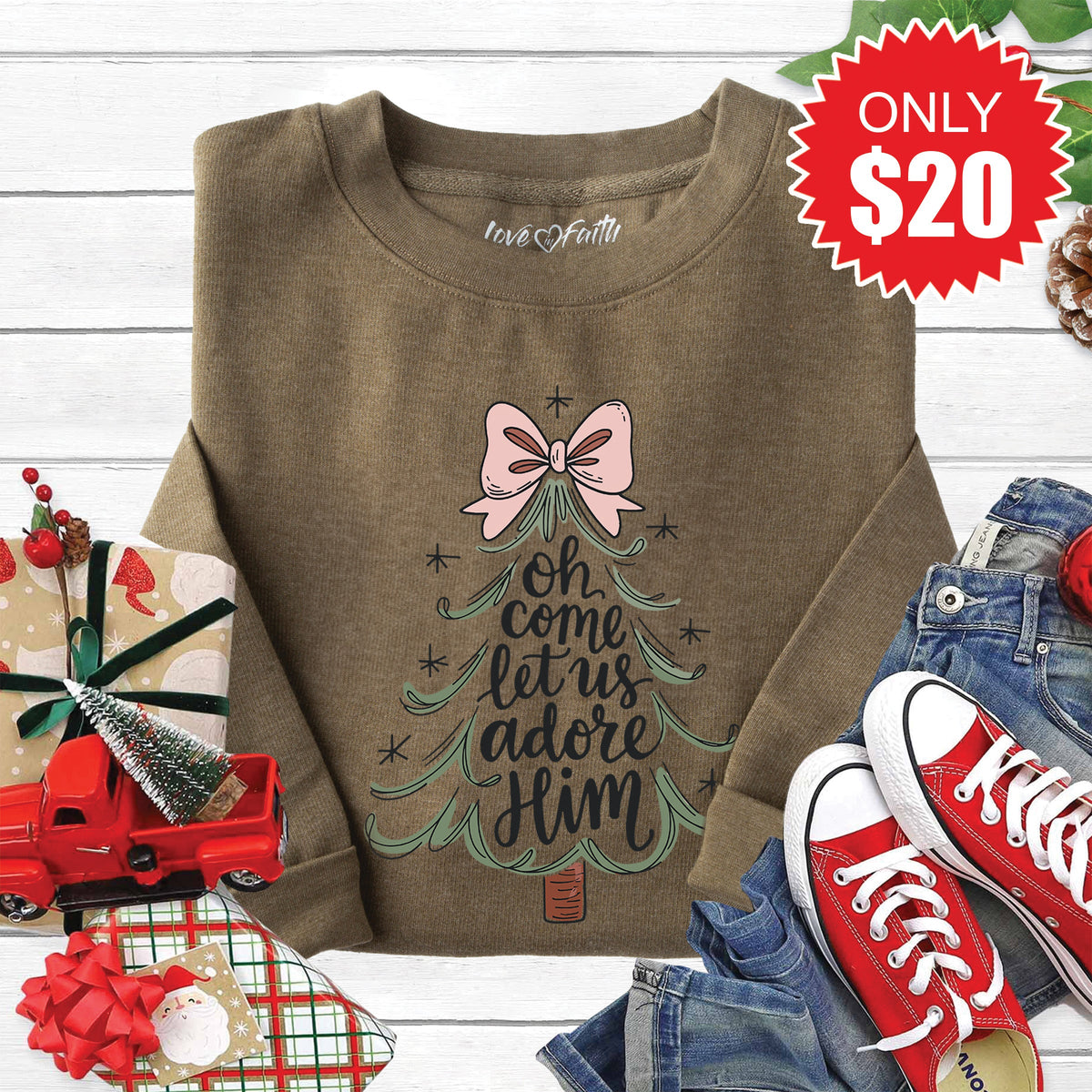 Let Us Adore Him Sweatshirt - Heather Olive - 20 product image 1