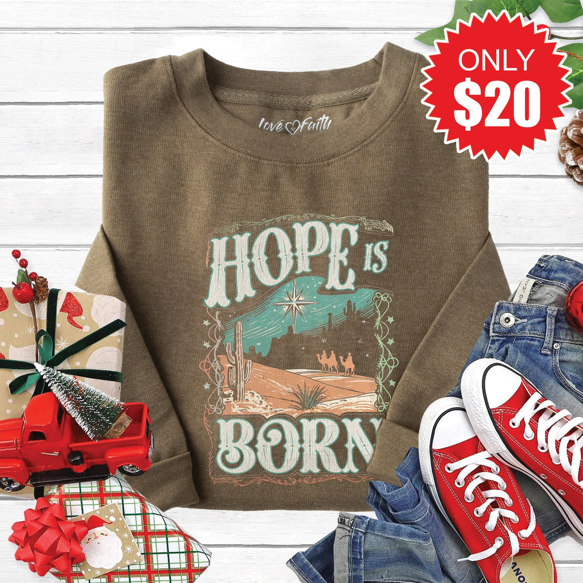 Hope Is Born Sweatshirt - Heather Olive - 20 product image 1