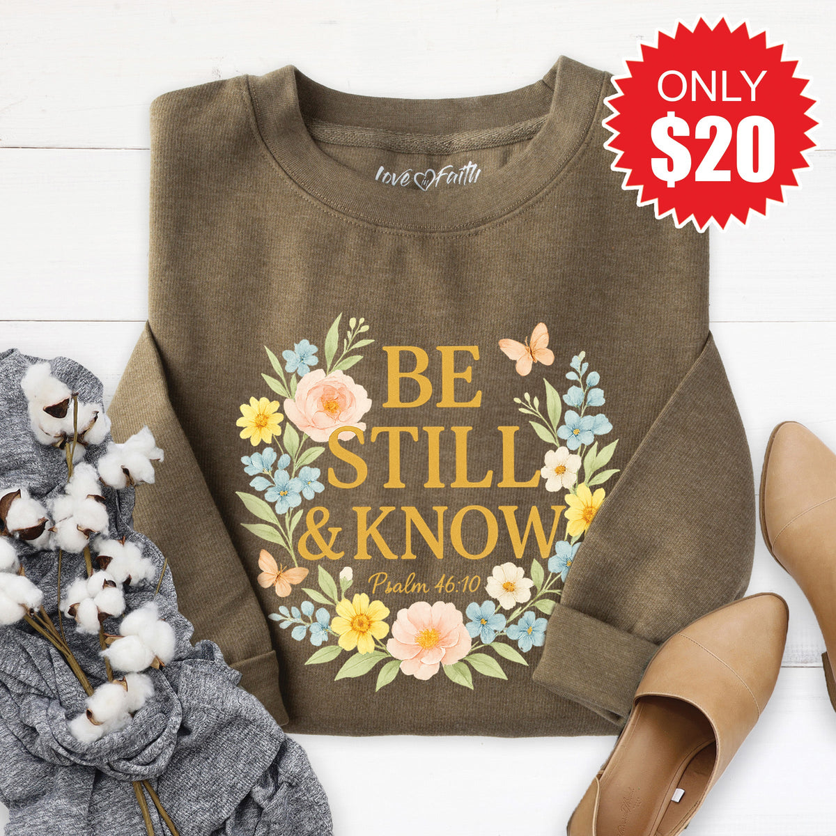 Be Still And Know Sweatshirt - Heather Olive - 20 product image 1