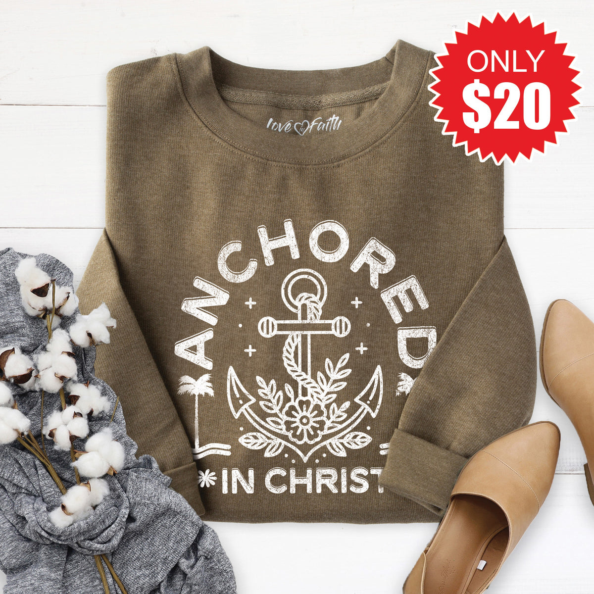 Anchored In Christ Sweatshirt - Heather Olive - 20 product image 1